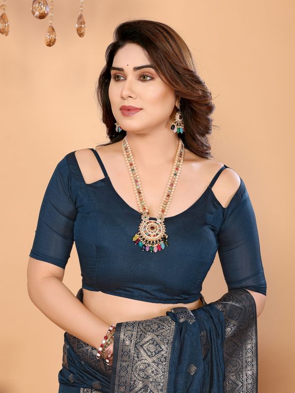 Peacock Blue Banarasi Silk Saree with Printed Pallu