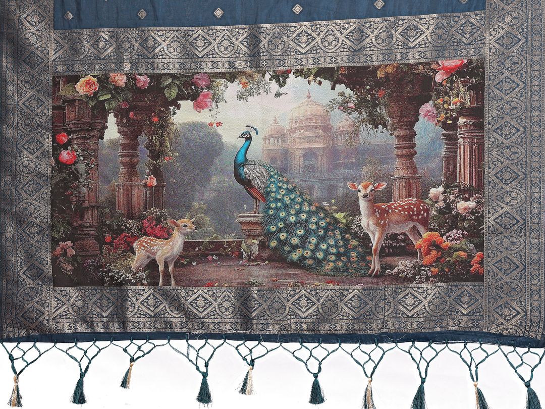 Peacock Blue Banarasi Silk Saree with Printed Pallu