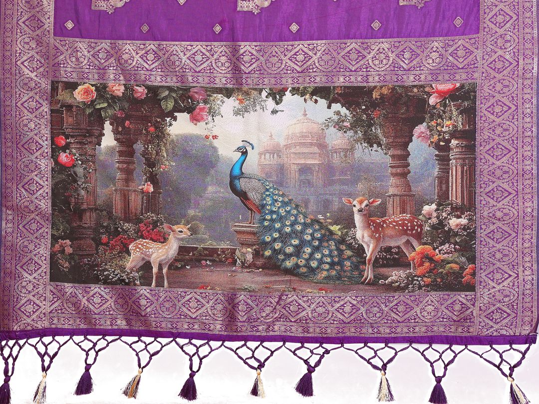 Royal Purple Banarasi Silk Saree with Peacock Deer Pallu