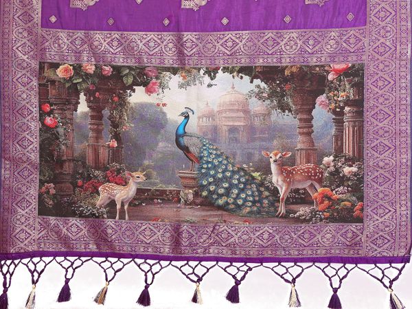 Royal Purple Banarasi Silk Saree with Peacock Deer Pallu