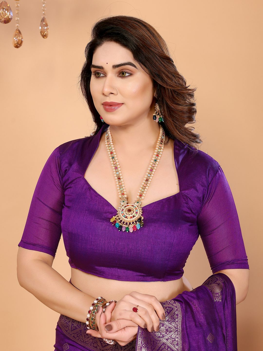 Royal Purple Banarasi Silk Saree with Peacock Deer Pallu