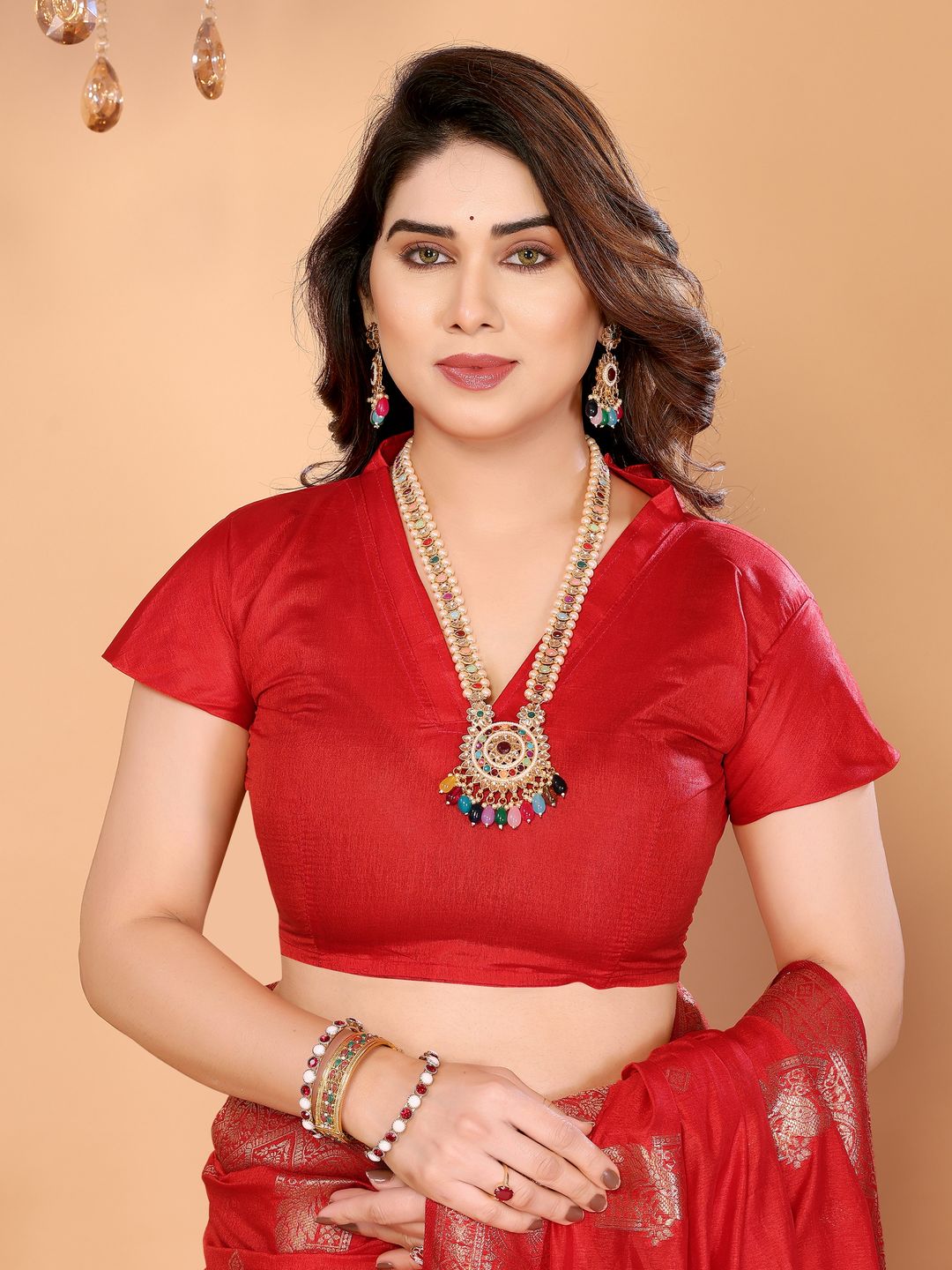 Crimson Red Banarasi Silk Saree with Peacock Deer Pallu