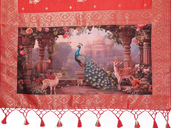 Crimson Red Banarasi Silk Saree with Peacock Deer Pallu