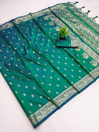 Bottle Green Banarasi Paithani Silk Saree with Zari