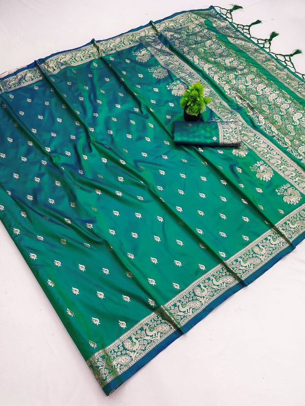Bottle Green Banarasi Paithani Silk Saree with Zari