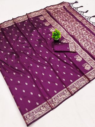 Purple Paithani Silk Saree with Golden Zari Border | Varnavi