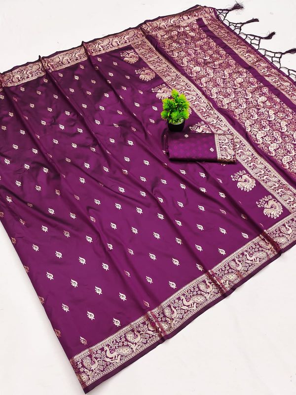 Purple Paithani Silk Saree with Golden Zari Border | Varnavi
