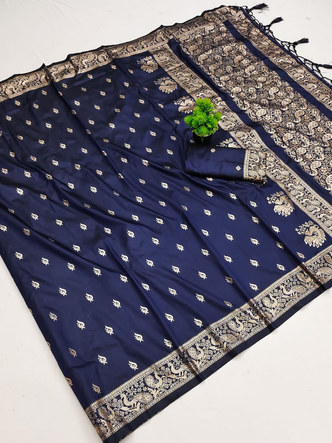 Midnight Navy Paithani Silk Saree with Golden Zari Border