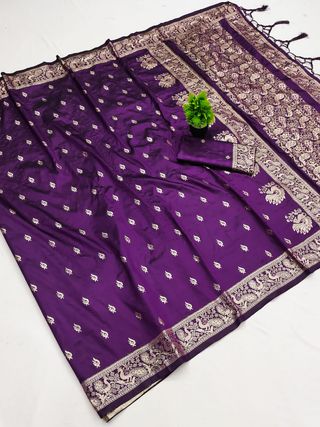 Deep Plum Paithani Silk Saree with Antique Gold Zari Border
