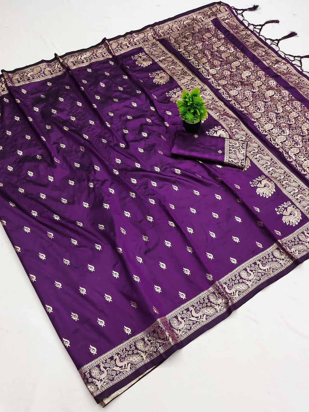 Deep Plum Paithani Silk Saree with Antique Gold Zari Border