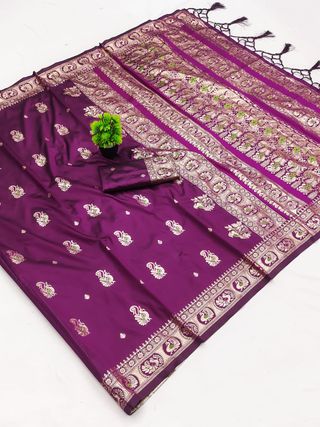 Royal Purple Paithani Silk Saree with Golden Zari Work