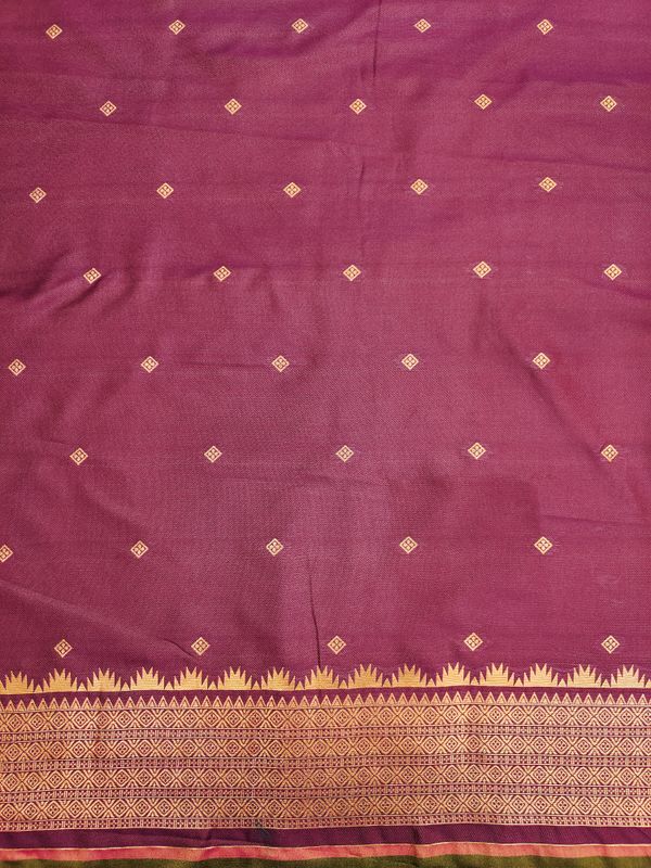 Peach Orange Banarasi Silk Saree with Maroon Zari Border | Varnavi