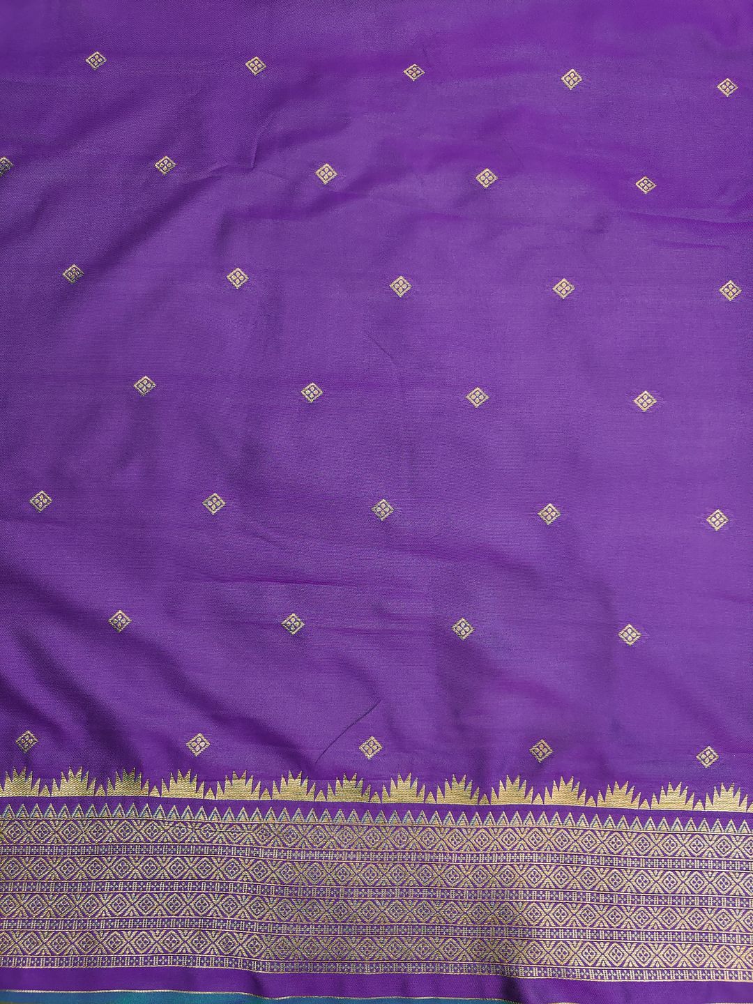 Royal Purple Banarasi Silk Saree with Teal Green Zari Border | Varnavi