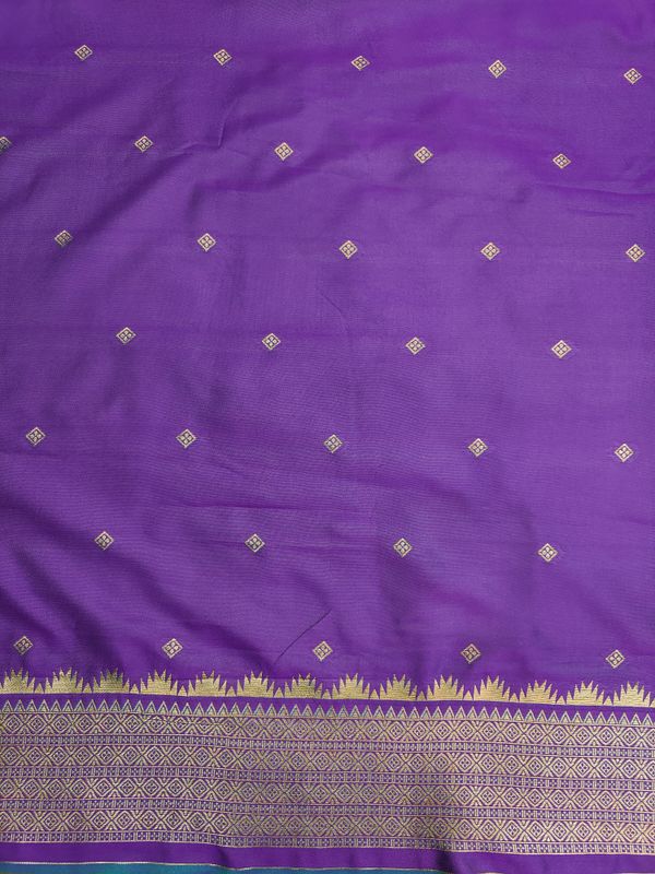 Royal Purple Banarasi Silk Saree with Teal Green Zari Border | Varnavi