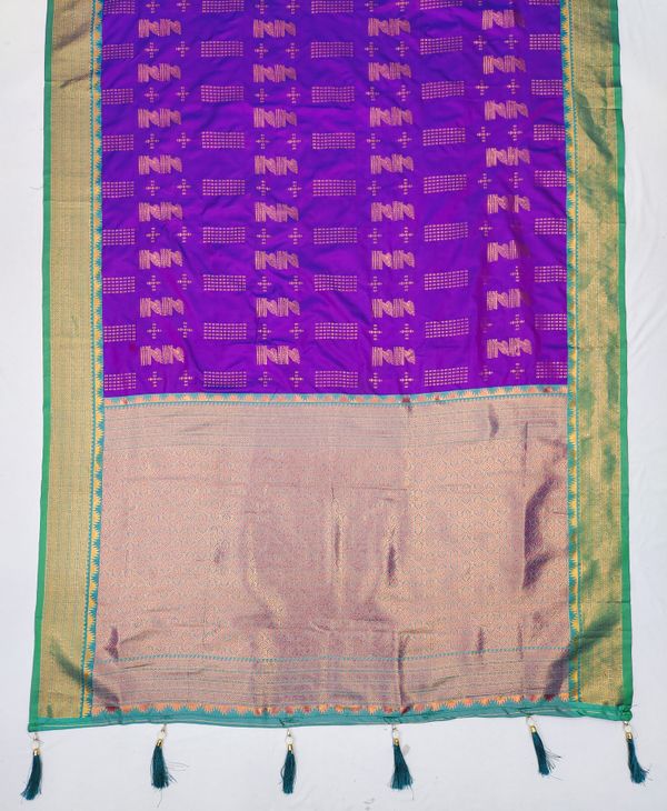 Royal Purple Banarasi Silk Saree with Teal Green Zari Border | Varnavi