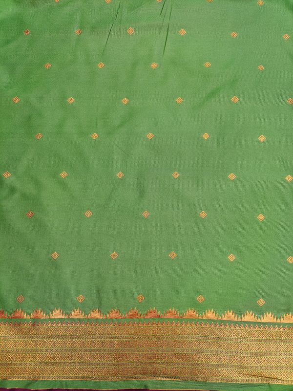 Magenta Banarasi Silk Saree with Green Gold Jacquard Border | Varnavi