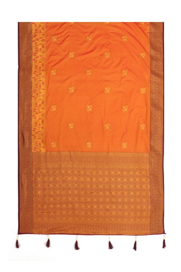 Burnt Orange Banarasi Silk Saree with Maroon Gold Jacquard | Varnavi