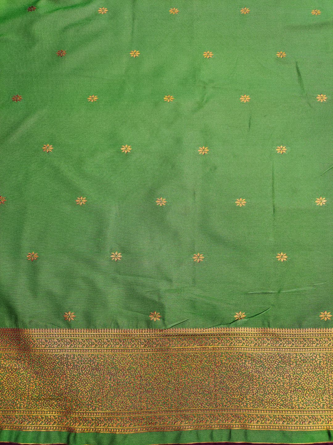 Pista Green Banarasi Soft Silk Saree with Golden Zari Border