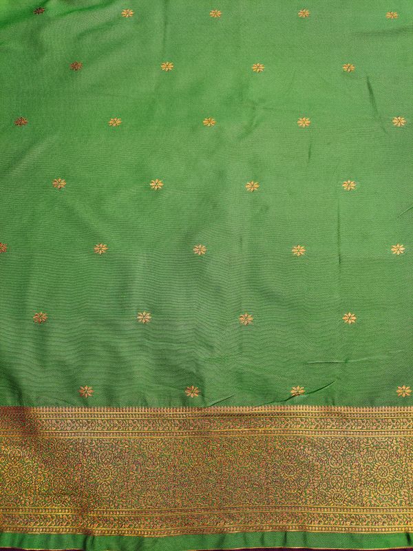 Pista Green Banarasi Soft Silk Saree with Golden Zari Border