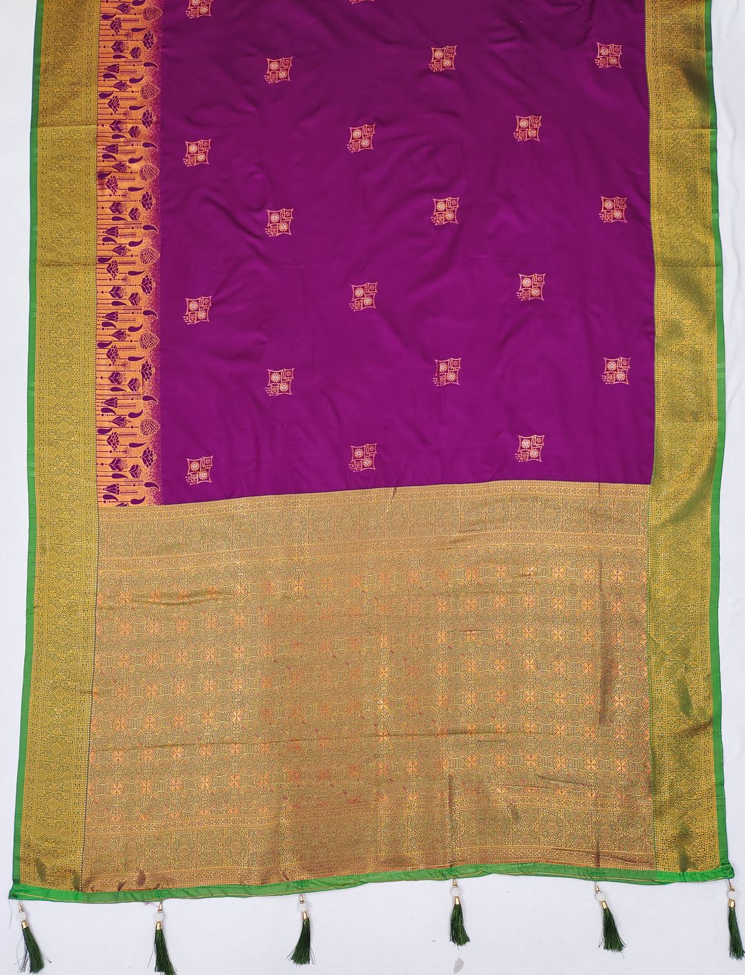 Wine Magenta Banarasi Silk Saree with Green Zari Border