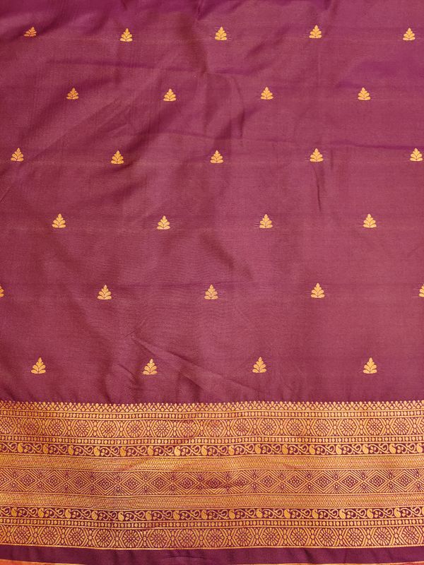 Orange Banarasi Silk Saree with Maroon Zari Border