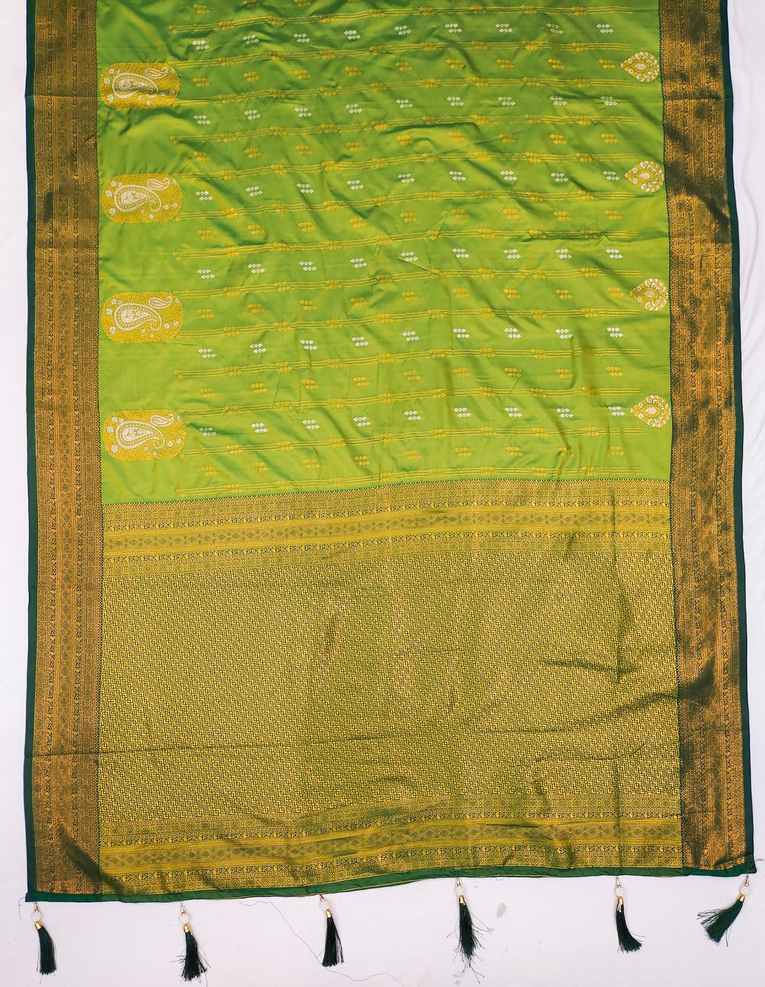 Pista Green Banarasi Silk Saree with Golden Zari Border