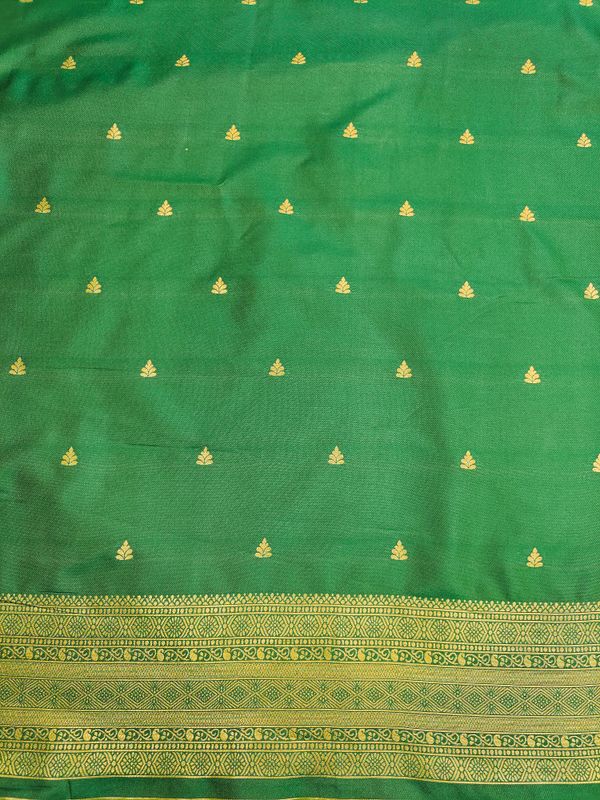 Deep Purple Banarasi Silk Saree with Green Golden Border