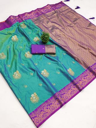 Varnavi Firozi Banarasi Soft Silk Saree with Zari Border
