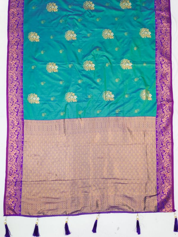Varnavi Firozi Banarasi Soft Silk Saree with Zari Border