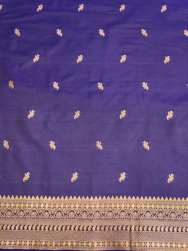 Taupe Banarasi Soft Silk Saree with Navy Blue Zari Border