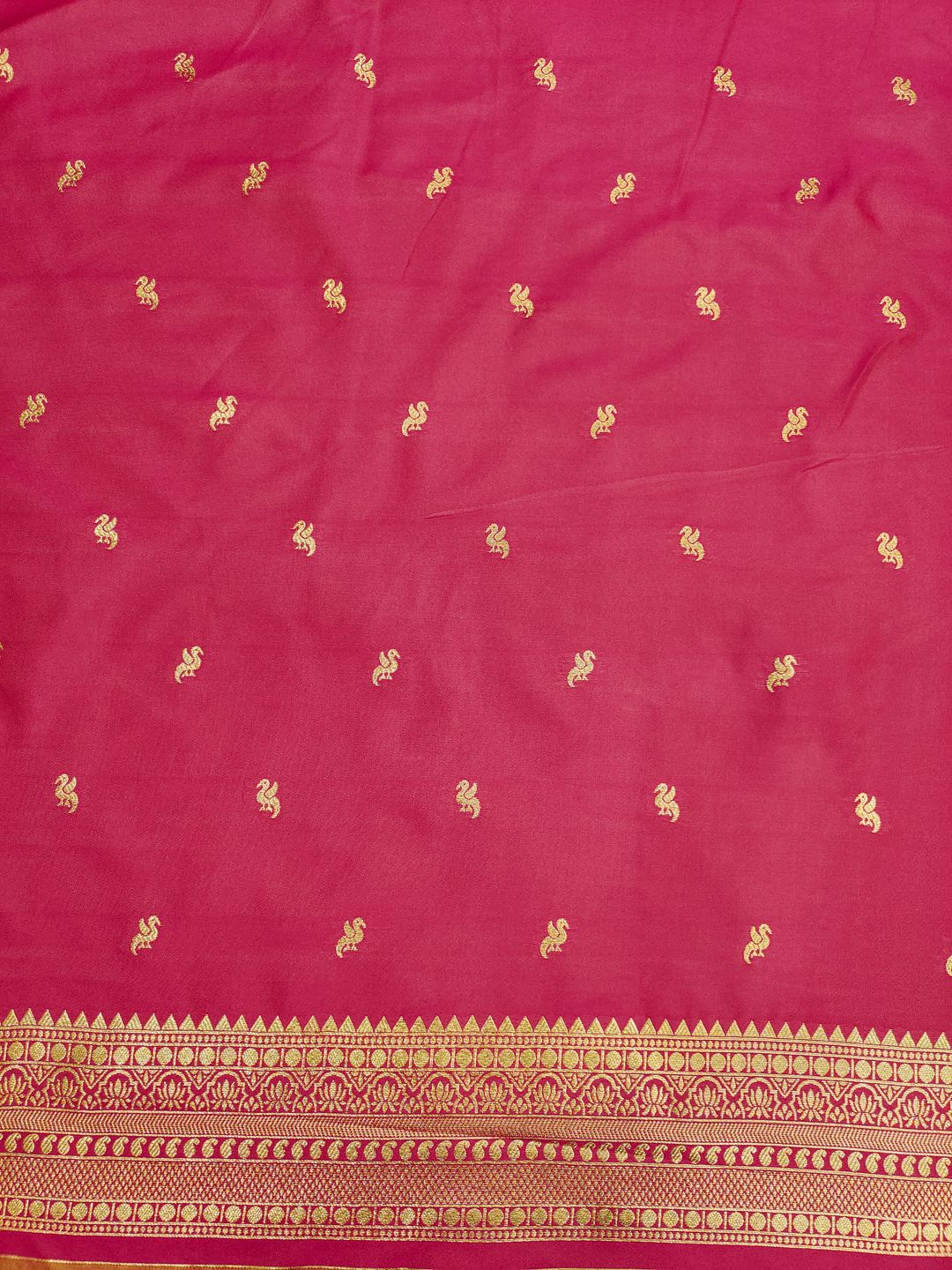 Mustard Gold Banarasi Soft Silk Saree with Rani Pink Border