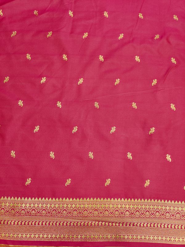Mustard Gold Banarasi Soft Silk Saree with Rani Pink Border