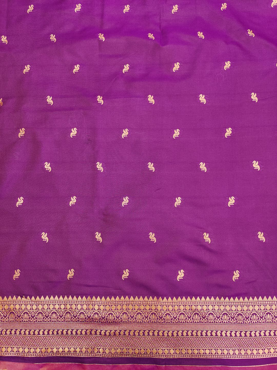 Dusty Rose Pink Banarasi Silk Saree with Wine Purple Zari Border
