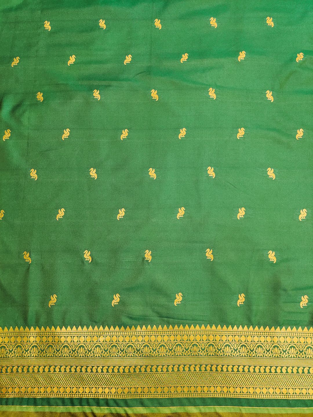 Pista Green Banarasi Soft Silk Saree with Golden Zari Border