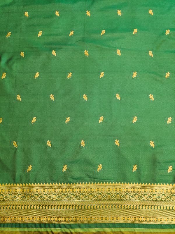 Pista Green Banarasi Soft Silk Saree with Golden Zari Border