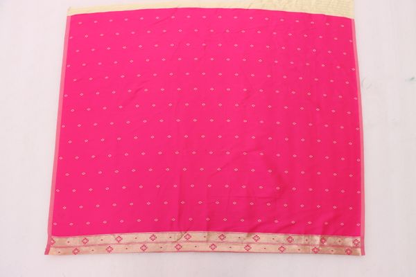 Cream Banarasi Paithani Silk Saree with Pink Jacquard Border