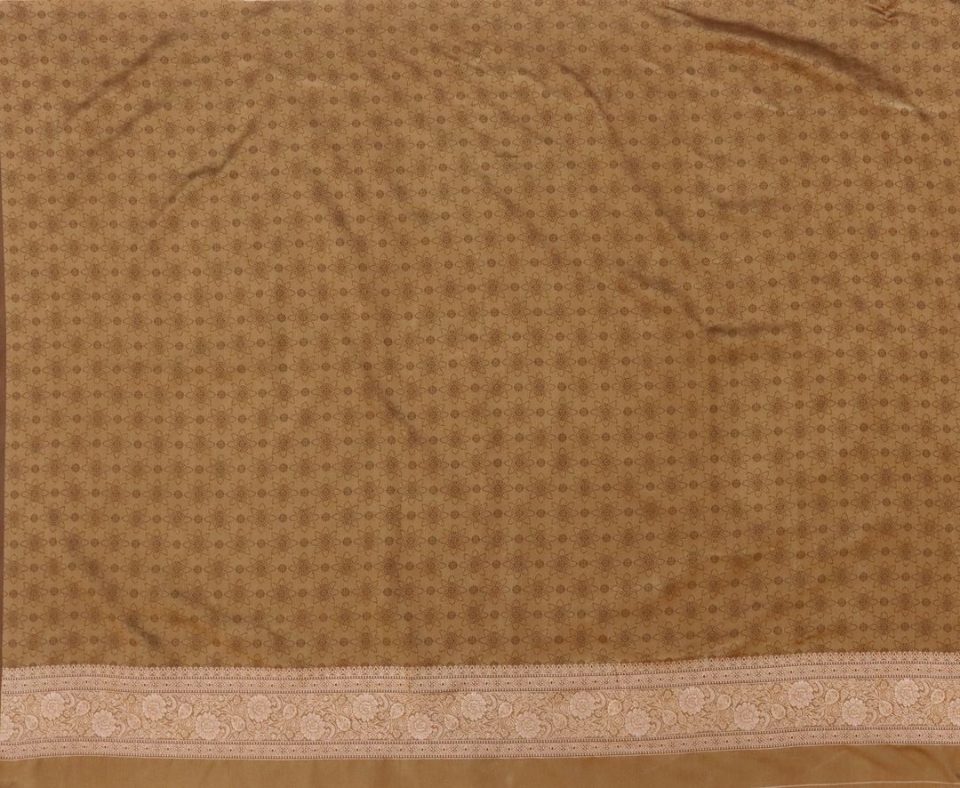 Brown Satin Silk Saree with Golden Paisley Border