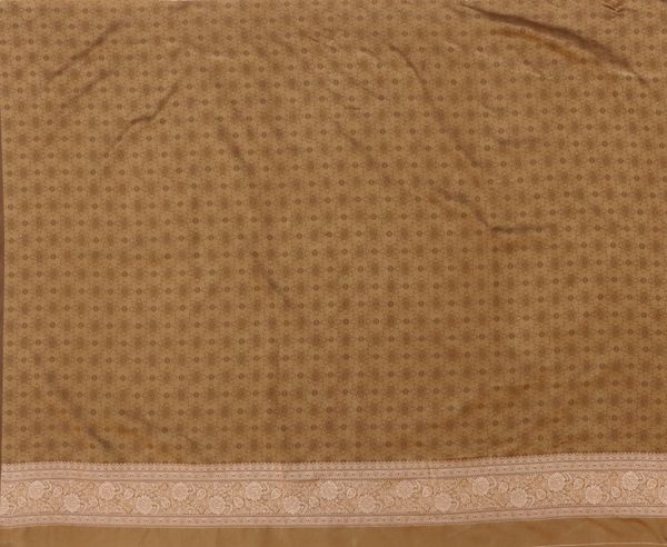 Brown Satin Silk Saree with Golden Paisley Border
