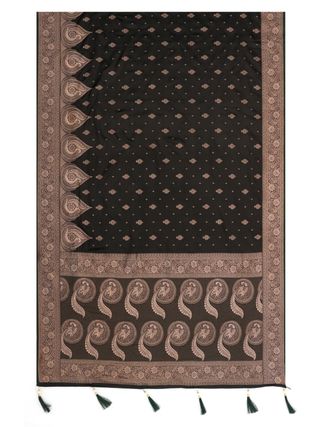 Black Green Satin Silk Saree with Golden Paisley Border