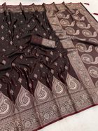 Black Maroon Satin Silk Saree with Golden Zari Border - Maroon, Black