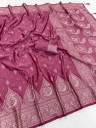 Rani Pink Satin Silk Saree with Golden Zari Paisley Border - Rani Pink