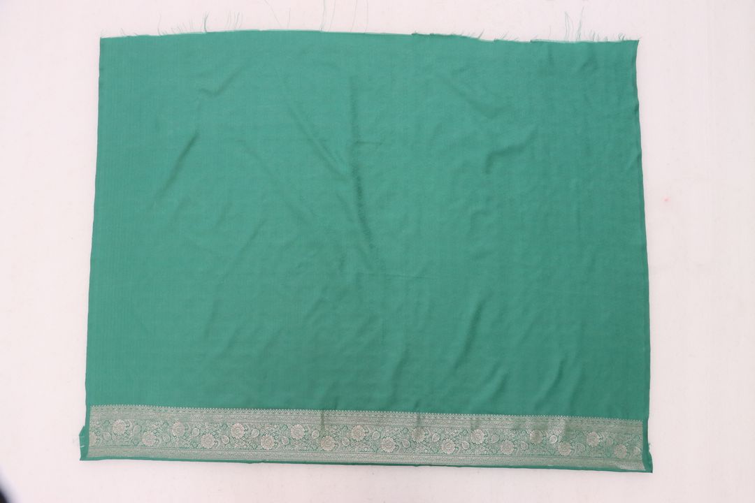 Sage Teal Green Satin Silk Saree with Golden Paisley Jacquard Border