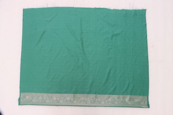 Sage Teal Green Satin Silk Saree with Golden Paisley Jacquard Border