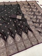 Dark Wine Satin Silk Saree with Golden Paisley Zari Border - Wine