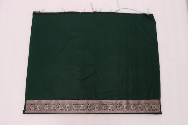 Dark Bottle Green Satin Silk Saree with Antique Gold Jacquard Border