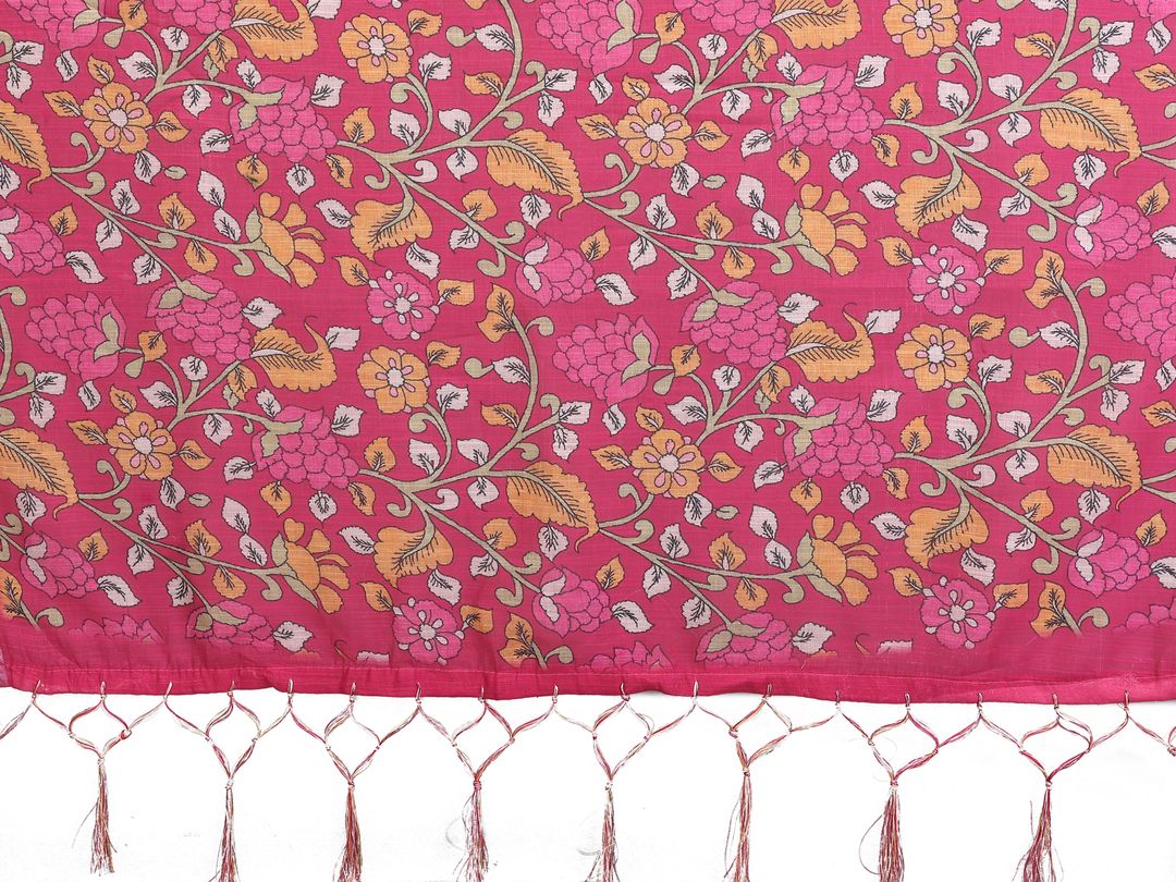 Pink Cotton Linen Digital Print Saree with Blouse Piece
