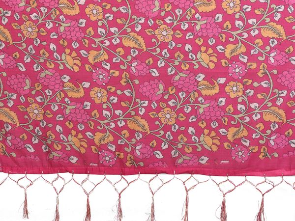 Pink Cotton Linen Digital Print Saree with Blouse Piece