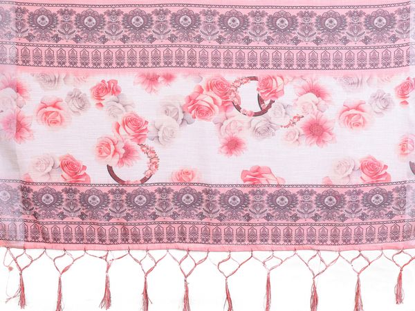 Light Pink Floral Cotton Linen Saree with Printed Border