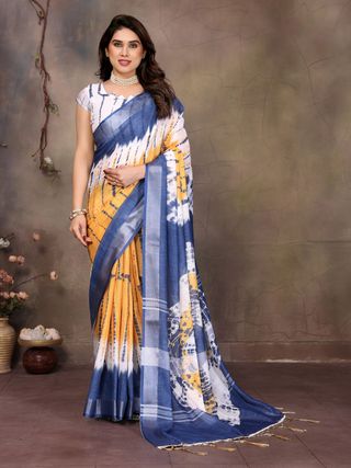 Pink Cotton Linen Saree with White Stripes and Floral Pallu
