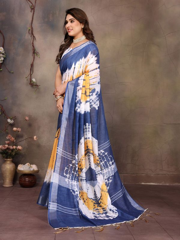 Pink Cotton Linen Saree with White Stripes and Floral Pallu